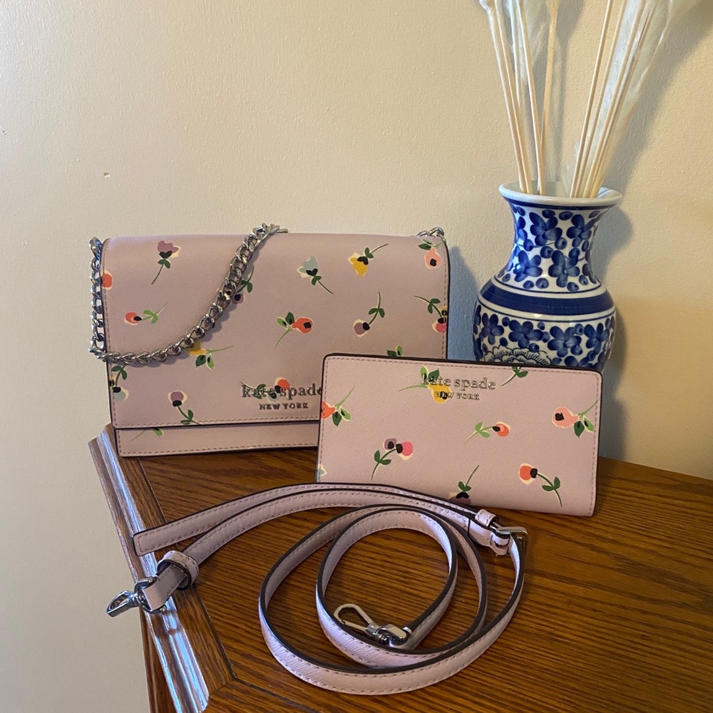 2019 Kate Spade NWT Cameron Wildflower Ditsy Convertible Crossbody + Wallet